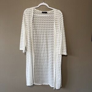 Ana & Rose White Crochet Knit Duster Cardigan Cottagecore Boho CoverUp Kimono L